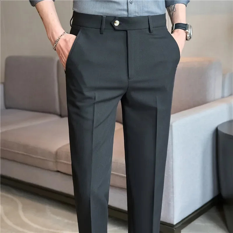 Men Pinstripe Suit Pants Hombre Pantalones 2024 Autumn Stretch Slim Formal Trousers for Men Casual Dress Pants Men Clothing 250122