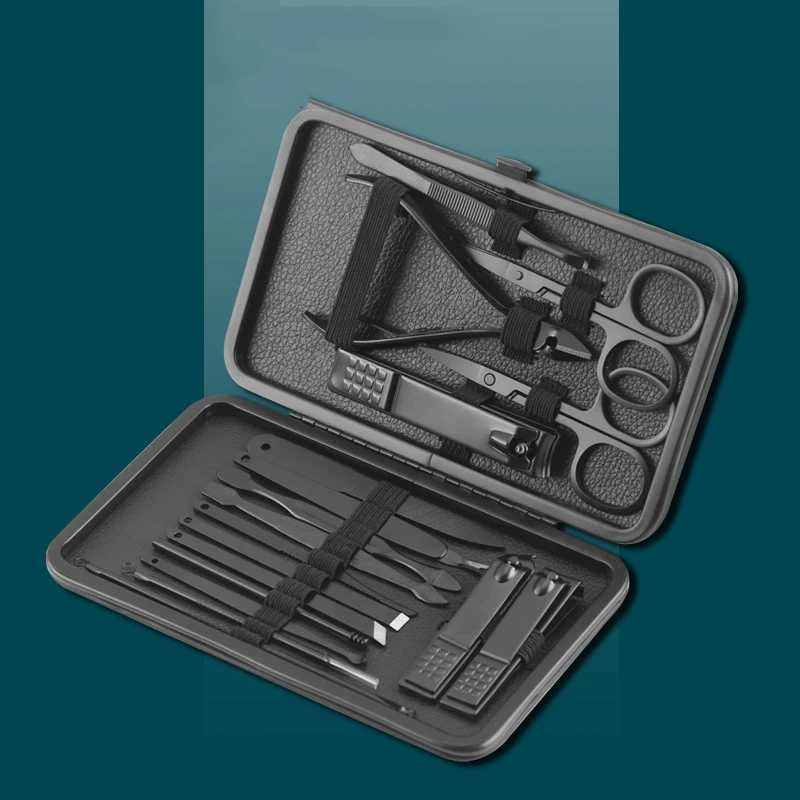 7/10/12/16/18 Pieces Black Stainless Steel Nail Clippers Nail Scissors Sets Decorative Nail Pedicure Knives Beauty Tools SetXJ250121