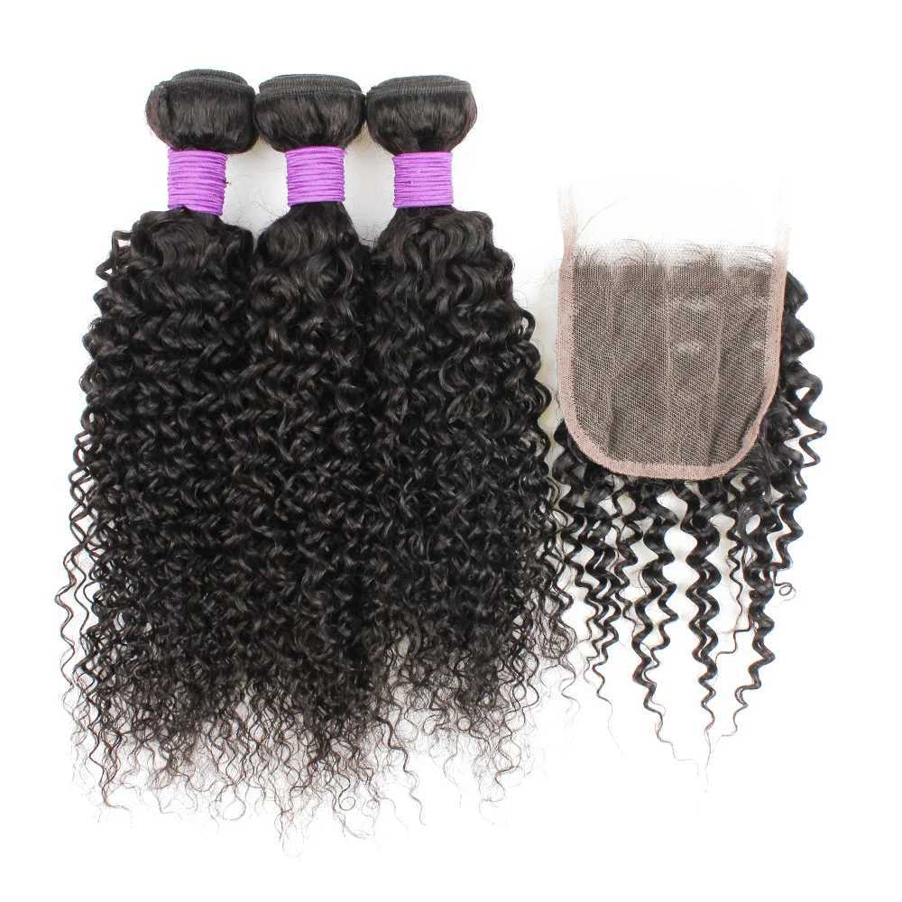 Gemlong Jerry Curly 3 Bundles With 4*4 Lace Clo 200g/lot Remy Brazilian Human Hair Weaving 4*1 T Lace Middle Part ClosXJ250120