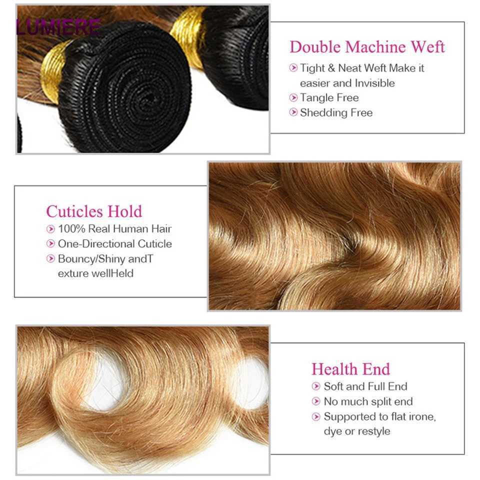 Colored Brazilian Body Wave Hair Weave 3/4 Bundles With Clo Blonde 1B/27 Remy Ombre Human Bundles With Lace Frontal CloXJ250120