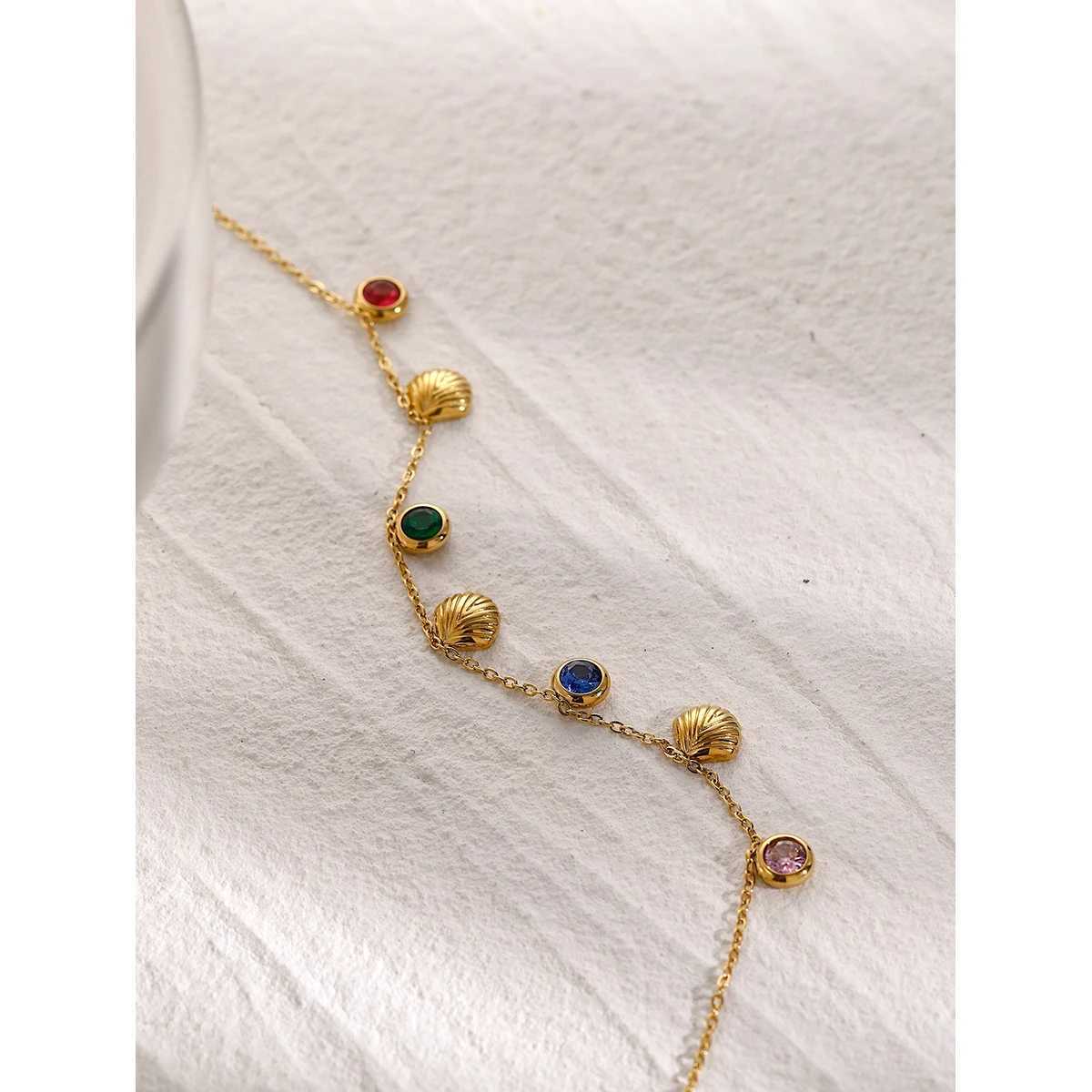 Uworld Colorful Shiny Cubic Zirconia Shell Stainl Steel Summer Anklet Fashion Tren Foot Chain Jewelry for Women XJ250121