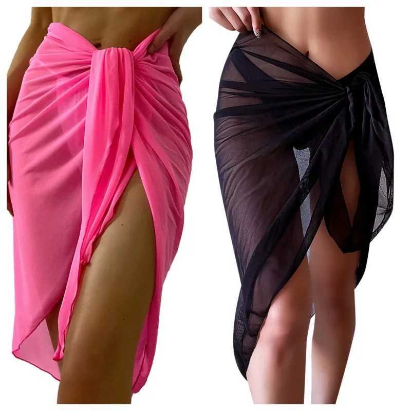 Sheer Wr Knot Waist Swimsuit Cover Up Skirt Summer Beach Dr Wr Bikini Wrs Scarf Swimwear Cover Ups Women Bikini Shls W250120