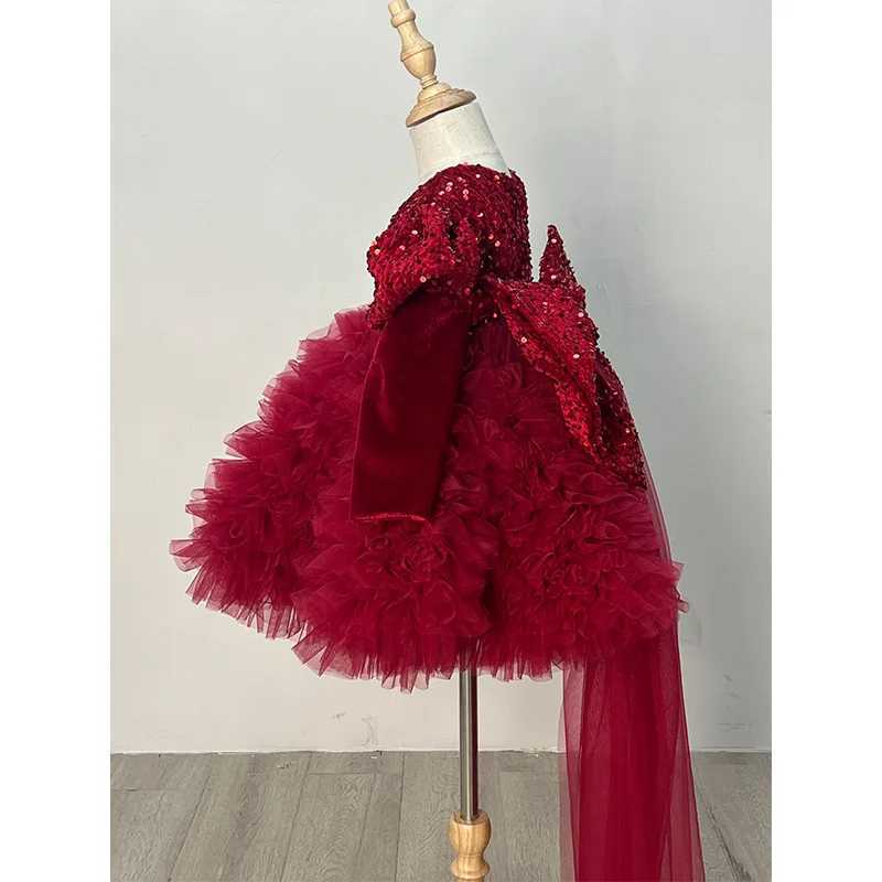 2025 Big bow Childrens Princess Evening Gown Sequin Design Wedding Birthday Baptism Easter Eid Party Girls Dresses X250203