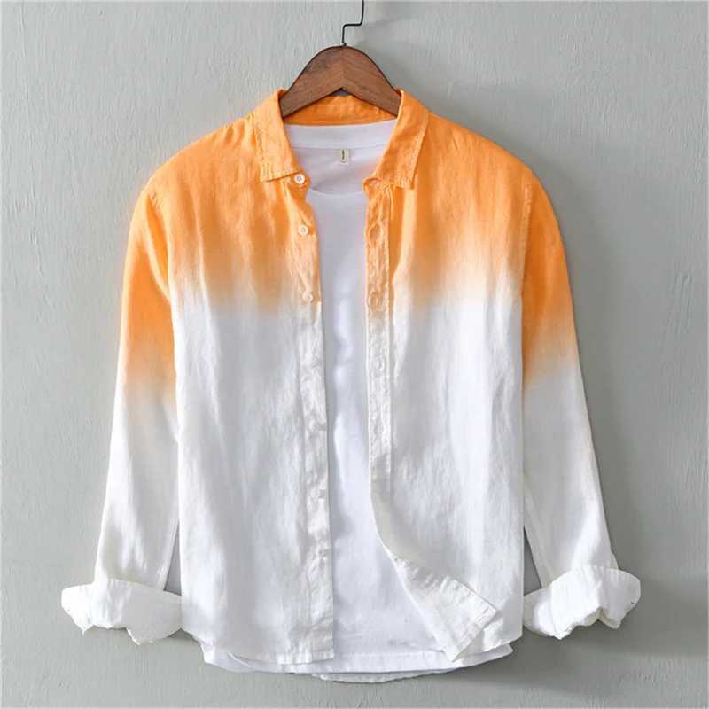 Fashion shirts 100% linen fabric gradient pink blue gray new series of men and women matching colors casual and comfortableXJ250121