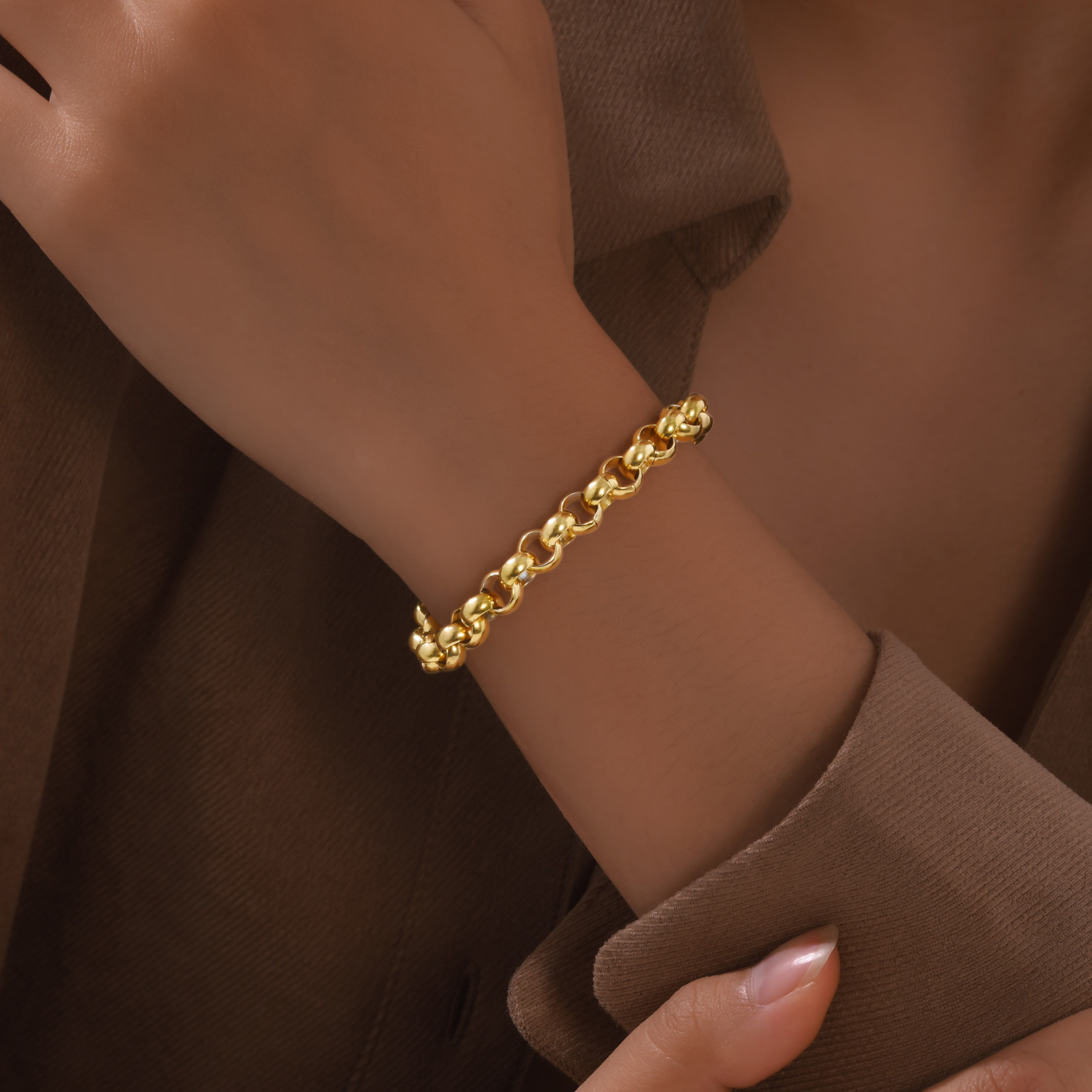 Gold Color Belcher Bolt ring Link Men Women Solid Bracelet Jewllery in 1824cm Length 240313