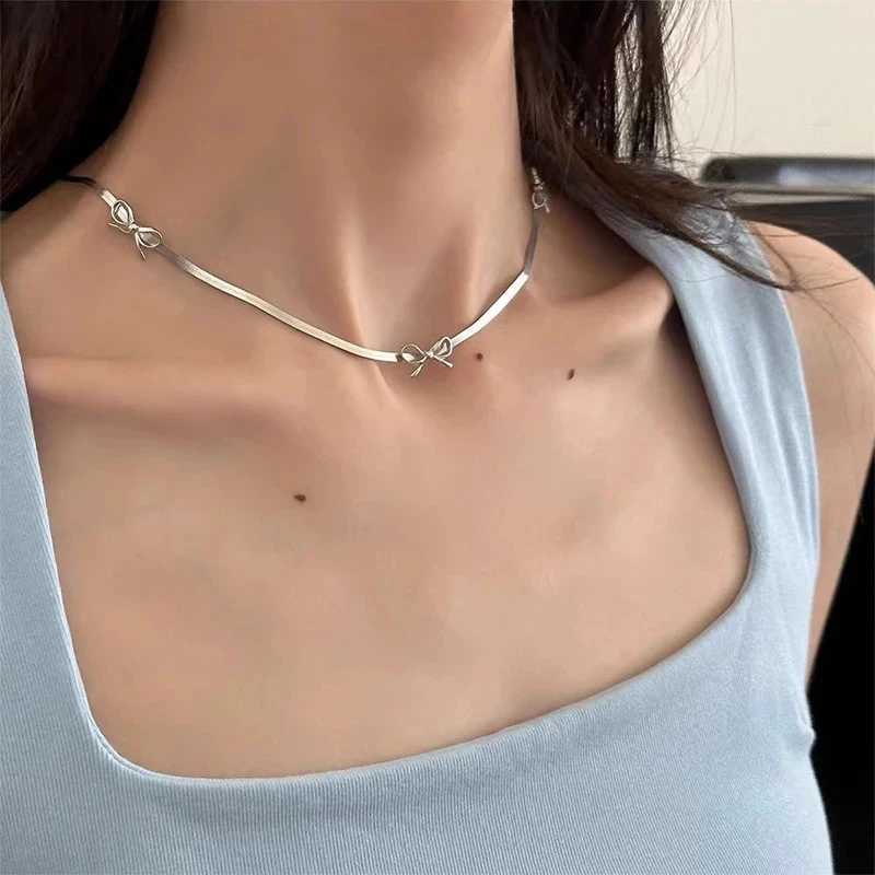 925 Sterling Silver Bow Necklace Chain Snake Bones Necklace Birtay Party Gift For Women Fine JewelryXJ250114