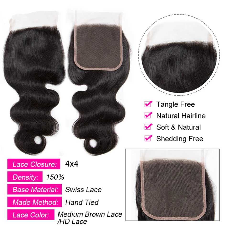 4X4 Lace Clo Peruvian Straight Deep Water Wave Curly Clo 100% Human Hair Natural Color Remy Hair Swiss Lace 10-24 inchesXJ250120