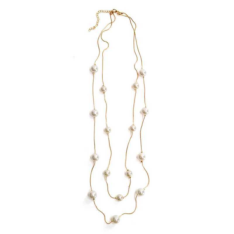 2020 New Long double layer Simulated Pearl Necklace Women Sweater Chain Necklace female Collares Statement Jewlery WholesaleXJ250121