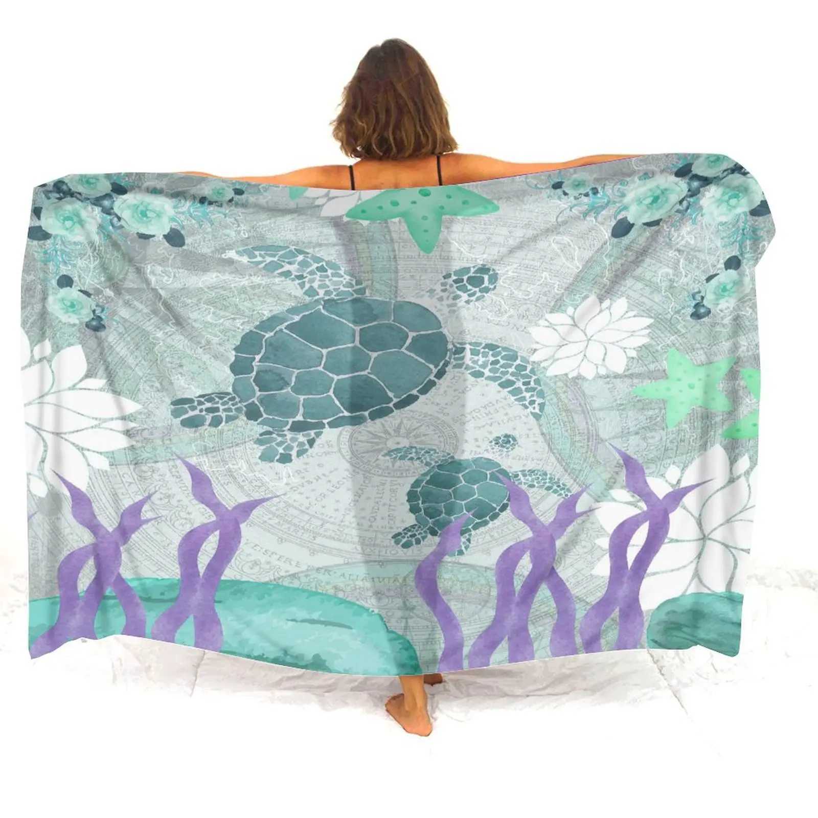 Custom Polynesian Womens Sarong Tribe Ethnic Pattern Turtle Print Casual Shl Print By The Haiian Seaside W250120