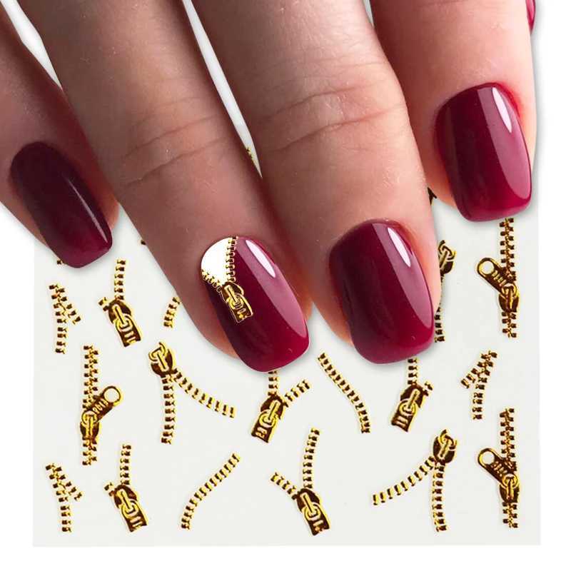 1sheets Gold Zipper 3d Designs Nail Art Stickers Decals Manicure Decor Tools DIY Nail Art Tips Fashion Accessories LAXF6021XJ250120