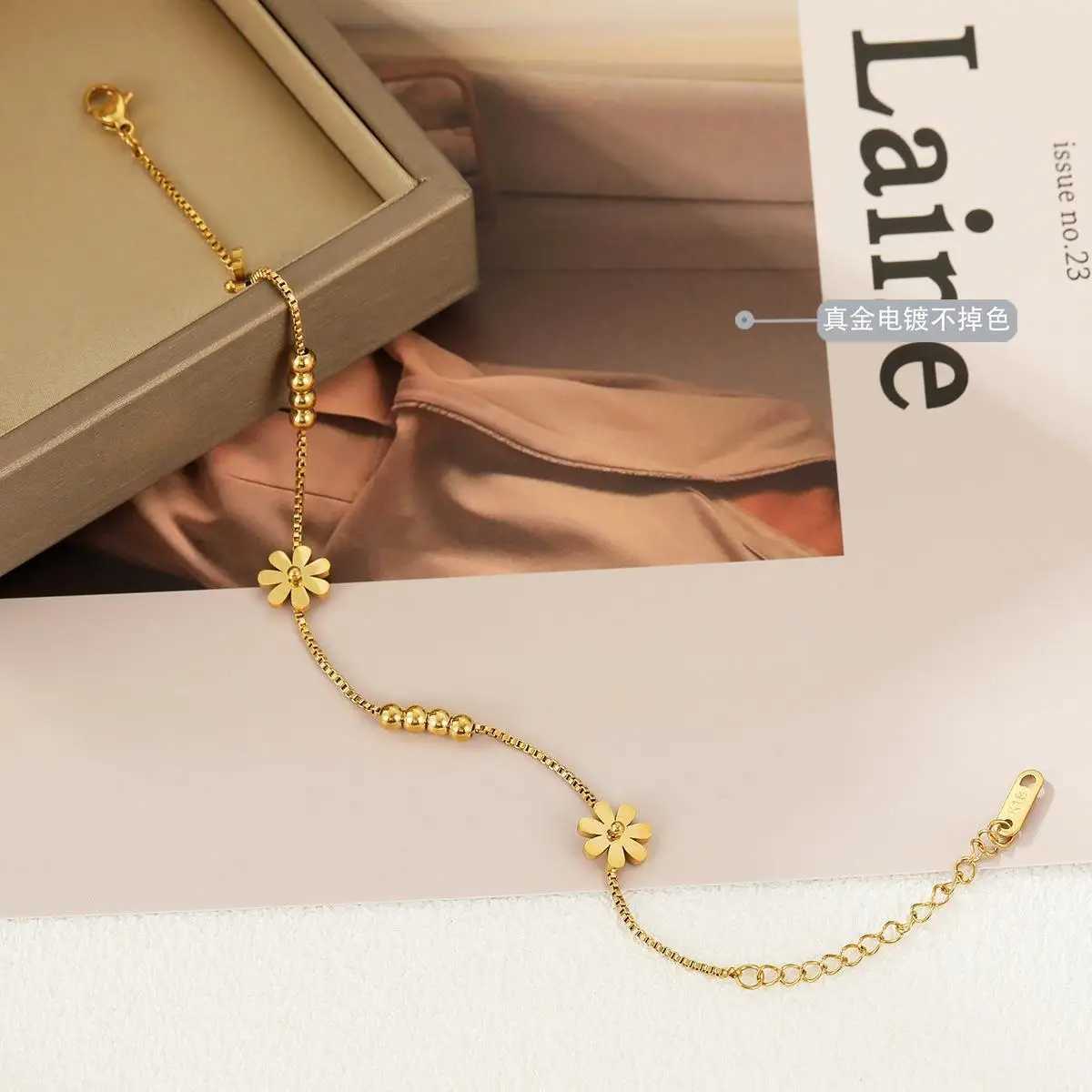 316L Stainl Steel Fashion High-end Jewelry Non-sliding Beading Elegant Daisy Ankle Ornaments Charm Chain Anklet For WomenXJ250121