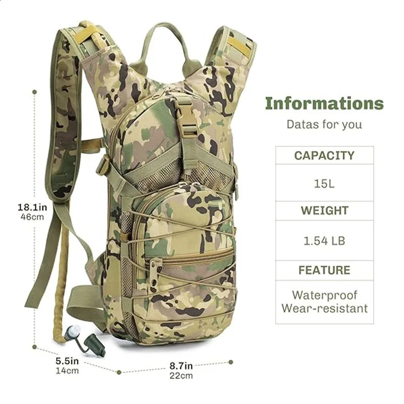 Hydrating Pack Backpack Daypack Water with 3L A Free LeakProof Bladder for Hiking Running Cycling Hunting 250121