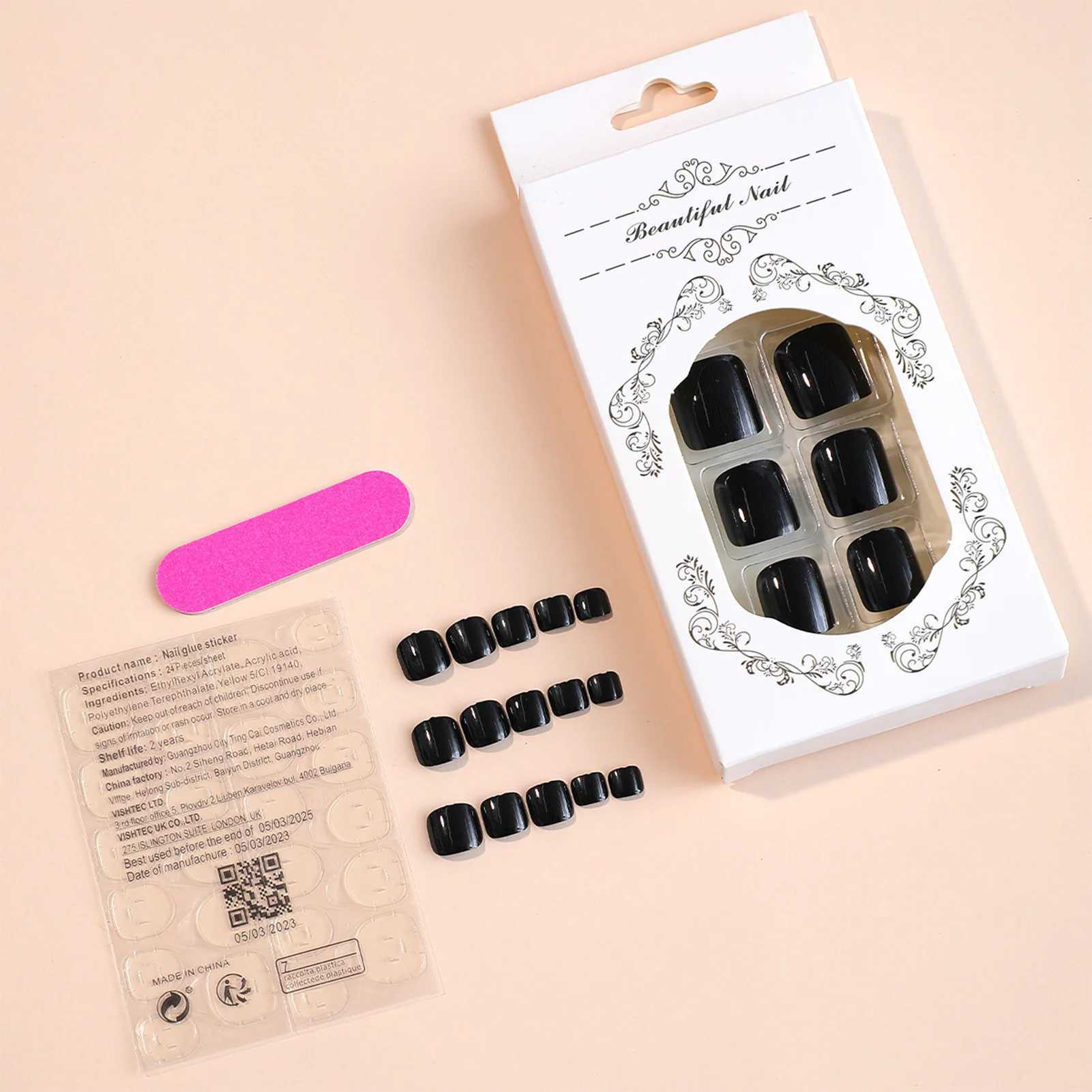 24pcs Black False Toenails Solid Color Glossy Fake Toenails Wearable Full Cover Ins Square Press on Toenail Patch for Girl WomenW250120