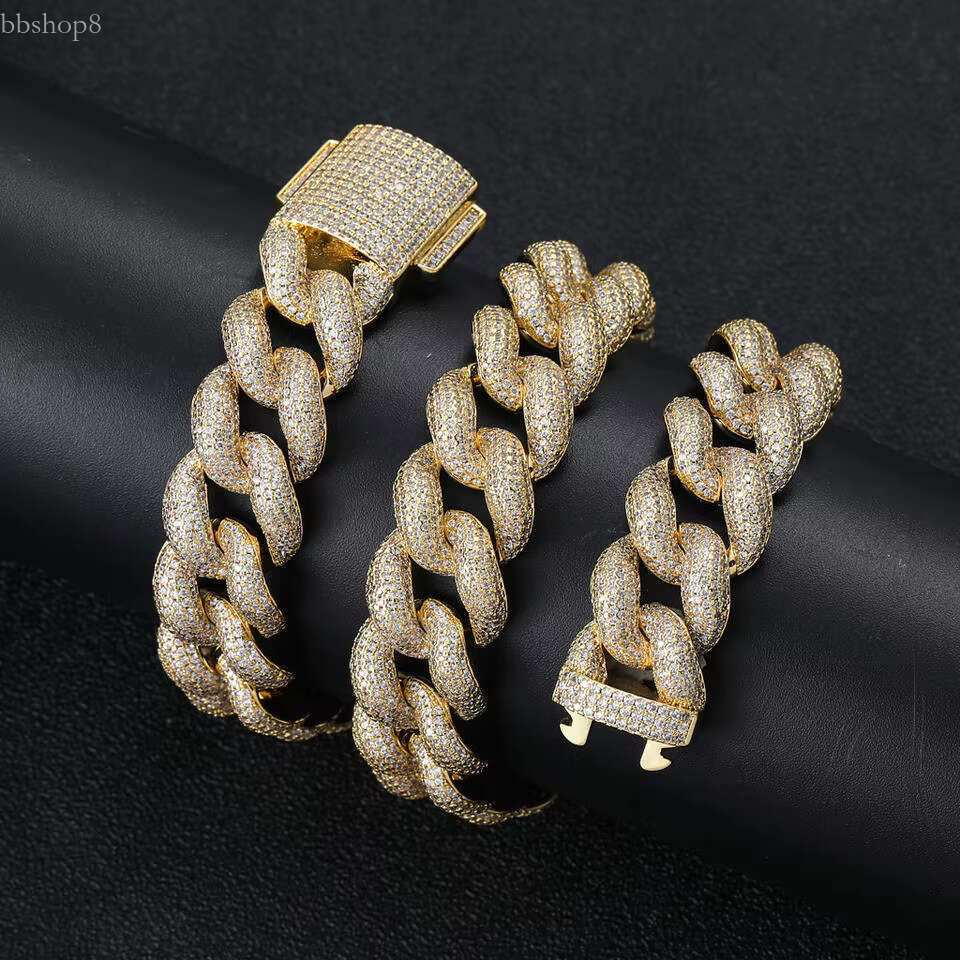 7Inches-30Inches 18mm Trendy Cool Design Gold Sier Plated Textured Miami Hip Hop Iced Out Moissanite Cuban k Chain
