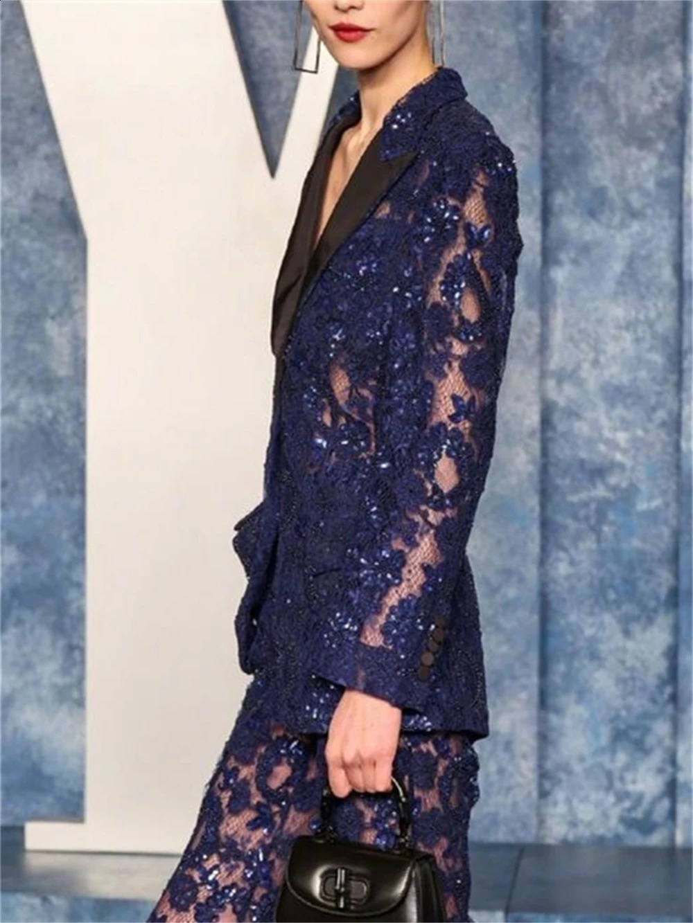 est Pageant Restoration Women Suit Set Sexy Illusion Sequined Lace Tuxedo Suits Blazer Pants In Stock 250114