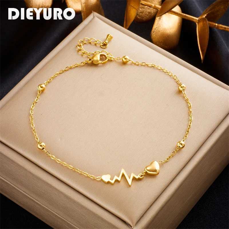DIEYURO 316L Stainl Steel Heart Electrocardiogram Anklets For Women Girl New Trend Leg Chain Non-fading Jewelry Gift PartyXJ250121