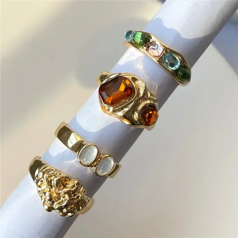 Multi color retro fashion gemstone ring colored resin temperature stone crystal ring womens jewelry set 250109