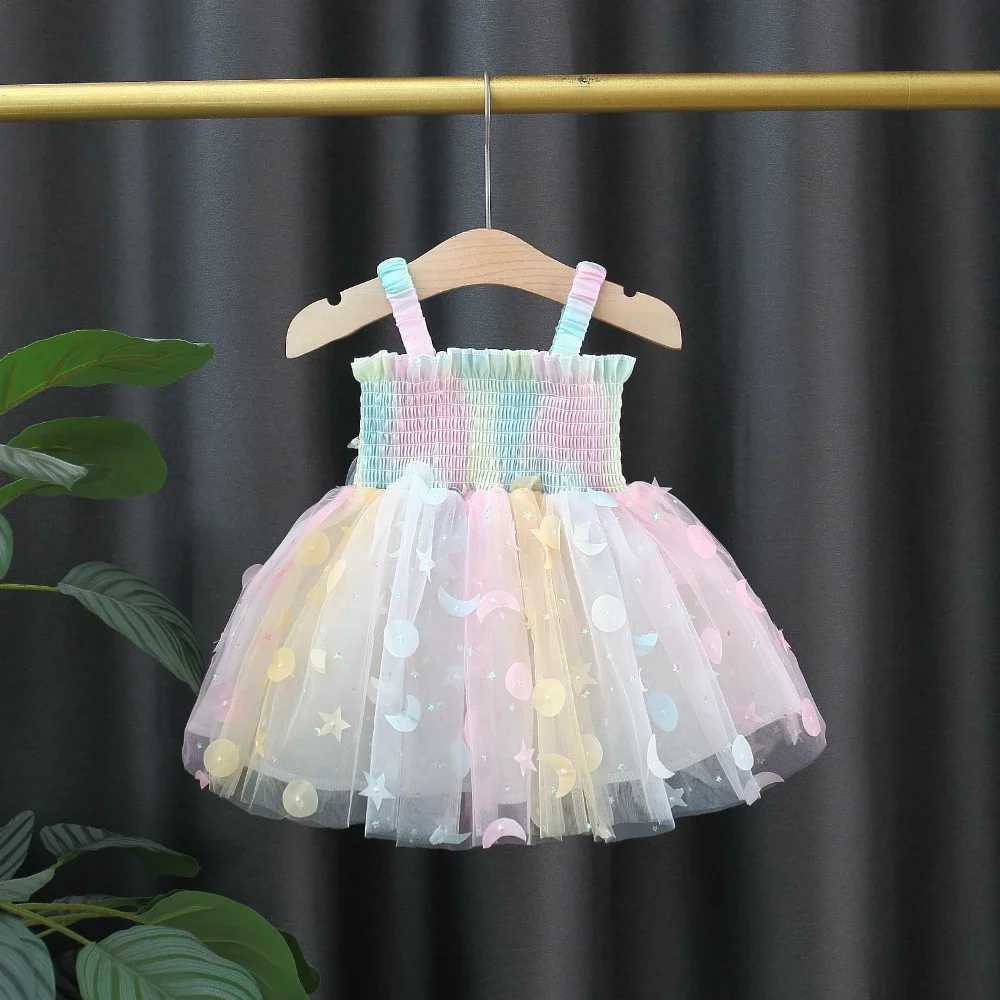 New Girls Dress Summer Butterfly Wings Colorful Dream Princess Dress Birthday Party Dress Geometric Glitter Dress Suspenders X250203