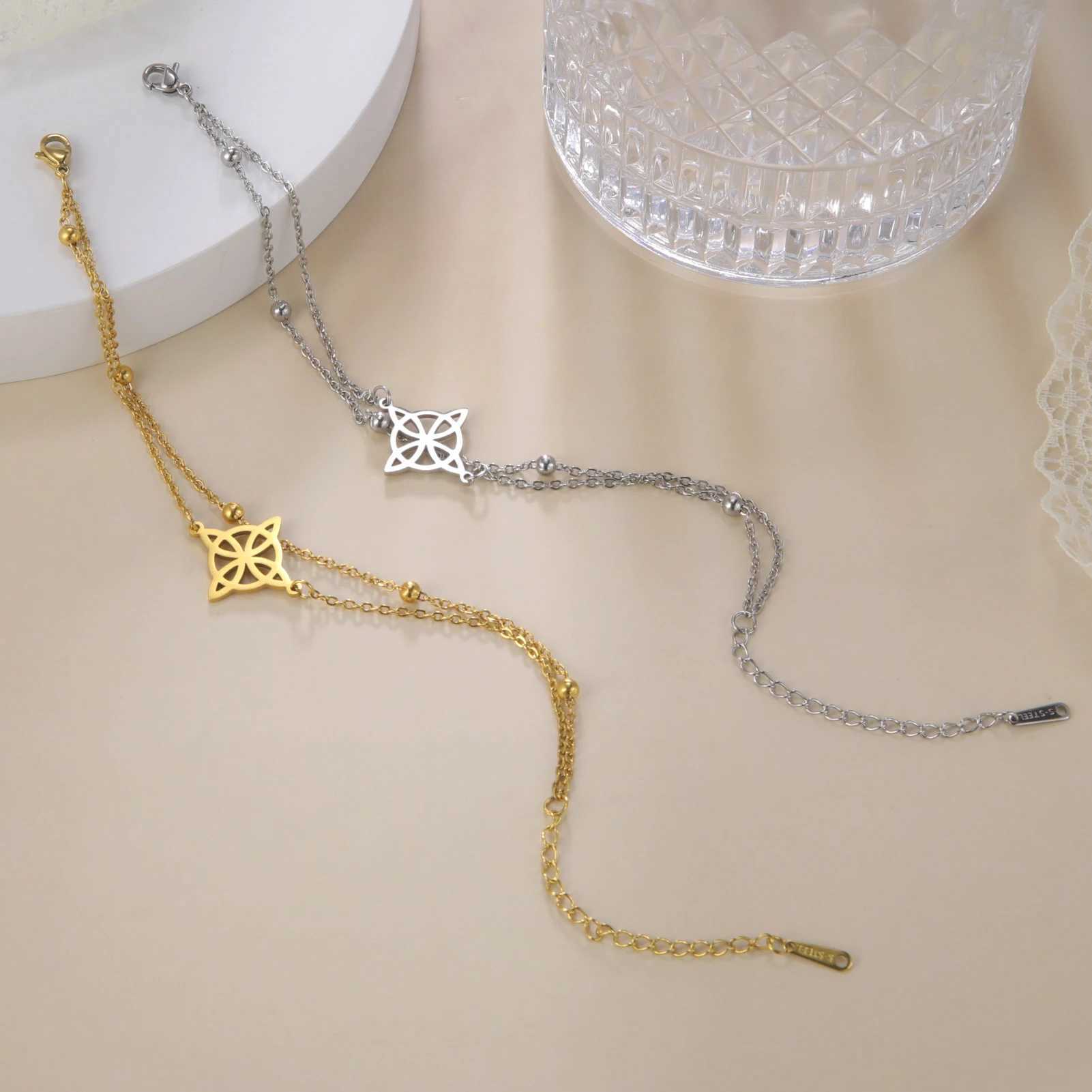 LIKGREAT Womens Anklets Witch Knot Foot Chain Stainl Steel Celtic Knot Bead Chains Amulet Beach Summer JewelryXJ250121