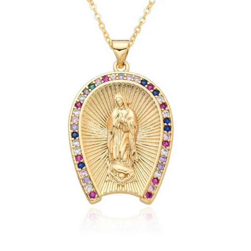 Saint Jude Necklace 14K Gold Plated San Judas Pendant Figaro ChainXJ250121