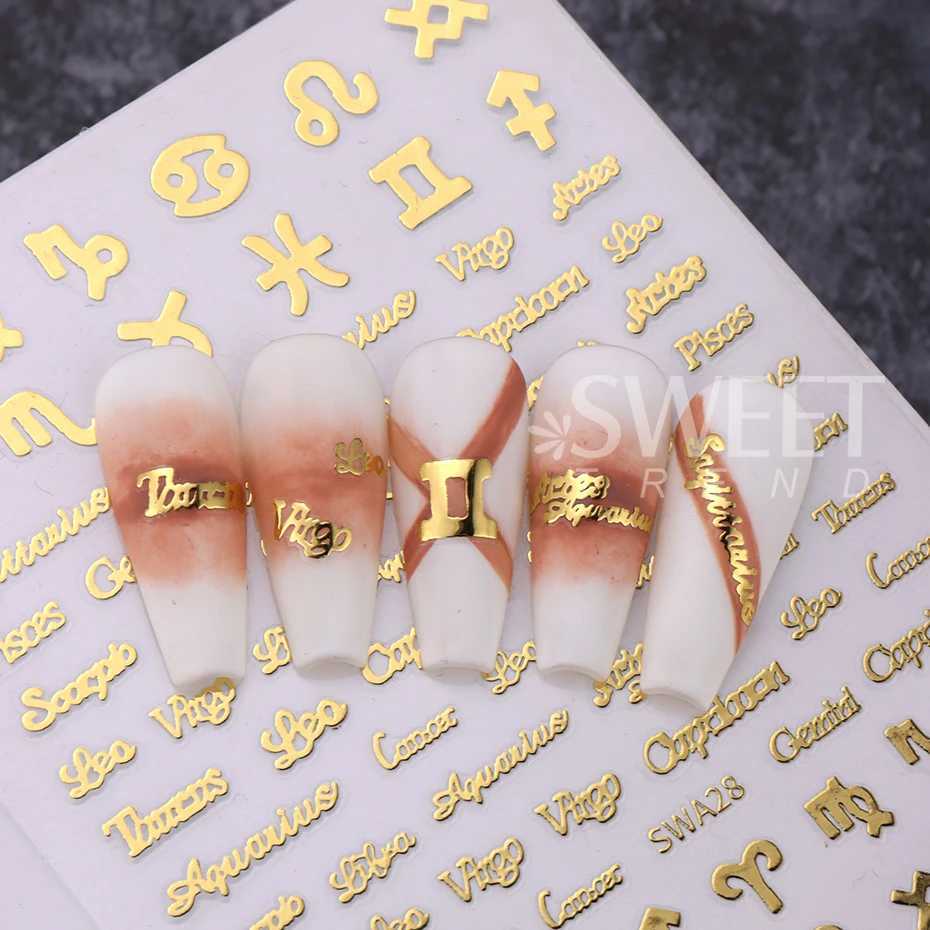 3pcs/set Zodiac Alphabet Symbol Nail Art Stickers Gold Constellation Words Twelve Constellation Nail Decals Manicure DecorationXJ250120