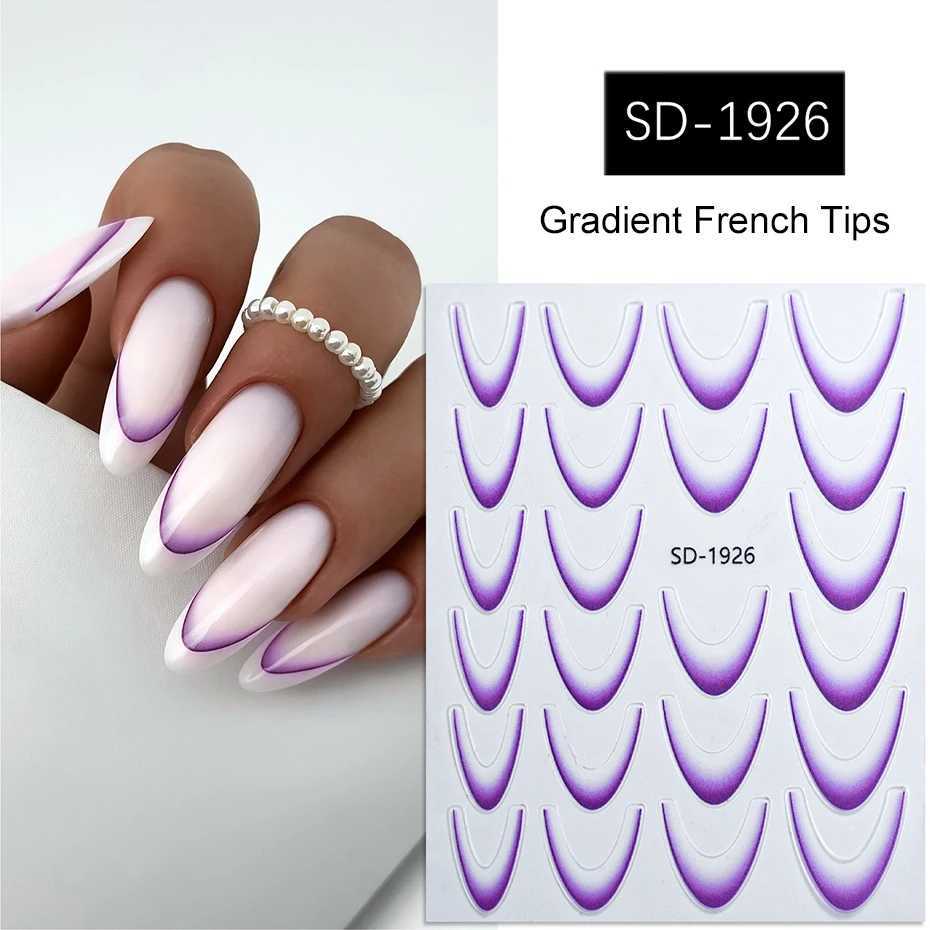 Gradient French Line Nail Stickers Decals Purple Pink Blue 3D French Tips Manicure Nail Art Gel Sliders Decorations AccessoriesXJ250120