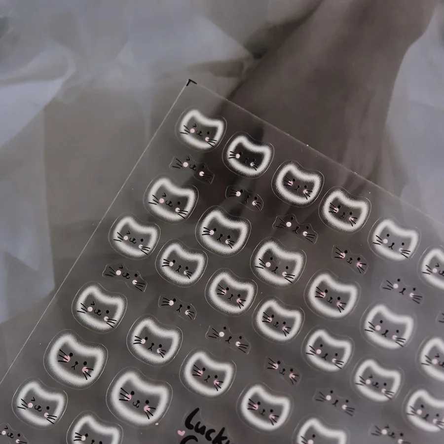 White Halo Dyeing Cat Face Cup Black Orange Toy Umbrella Love Heart Kitty Cake Embossed Relief Nail Art Stickers Manicure DecalsXJ250120