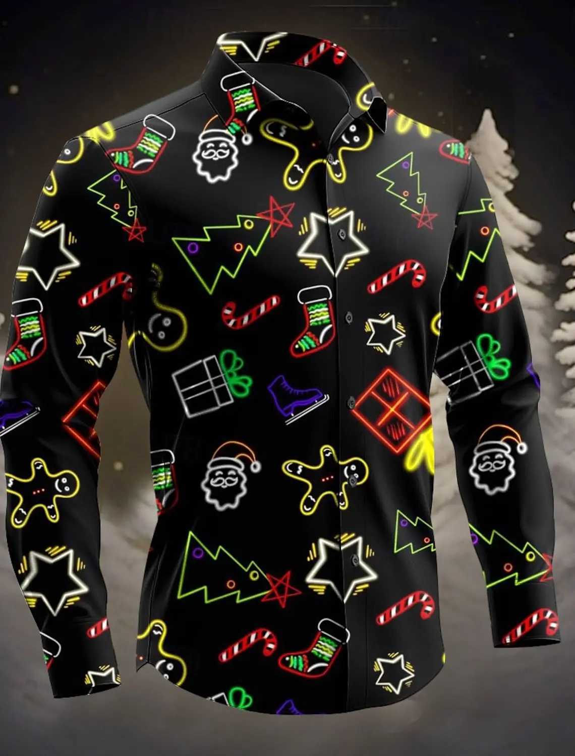 Mens 3D Printed Formal Shirts Christmas Theme Snowflakes Graphic Turn-DownLong Sleeve Shirt Fashion Mens Shirts For MenXJ250121