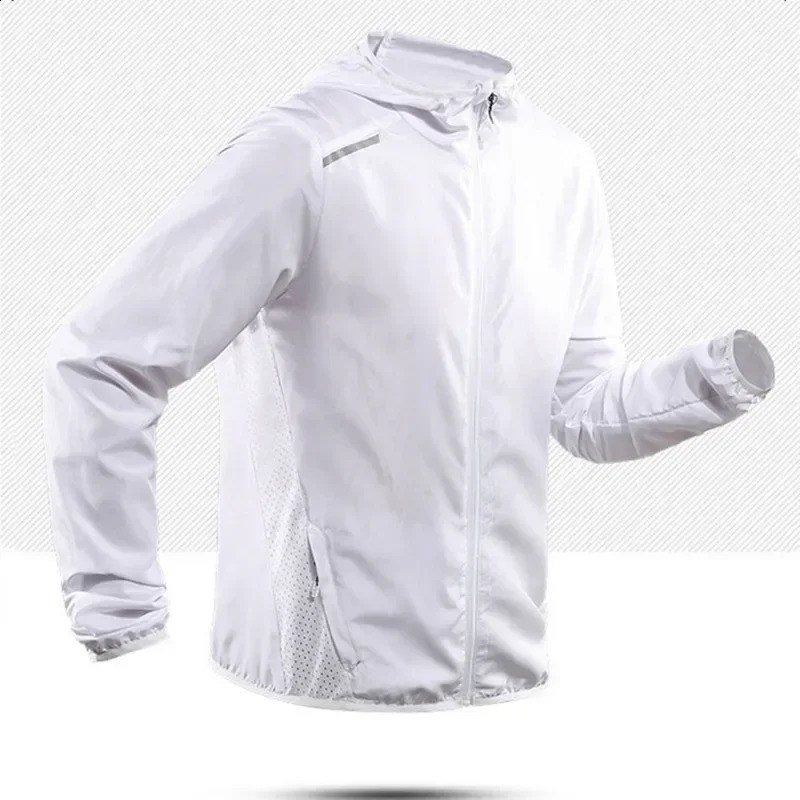 Running Jacket Spring Reflective Gym Hooded Men Coat Jogging Gradient Color Sportswear Breathable Male 250122