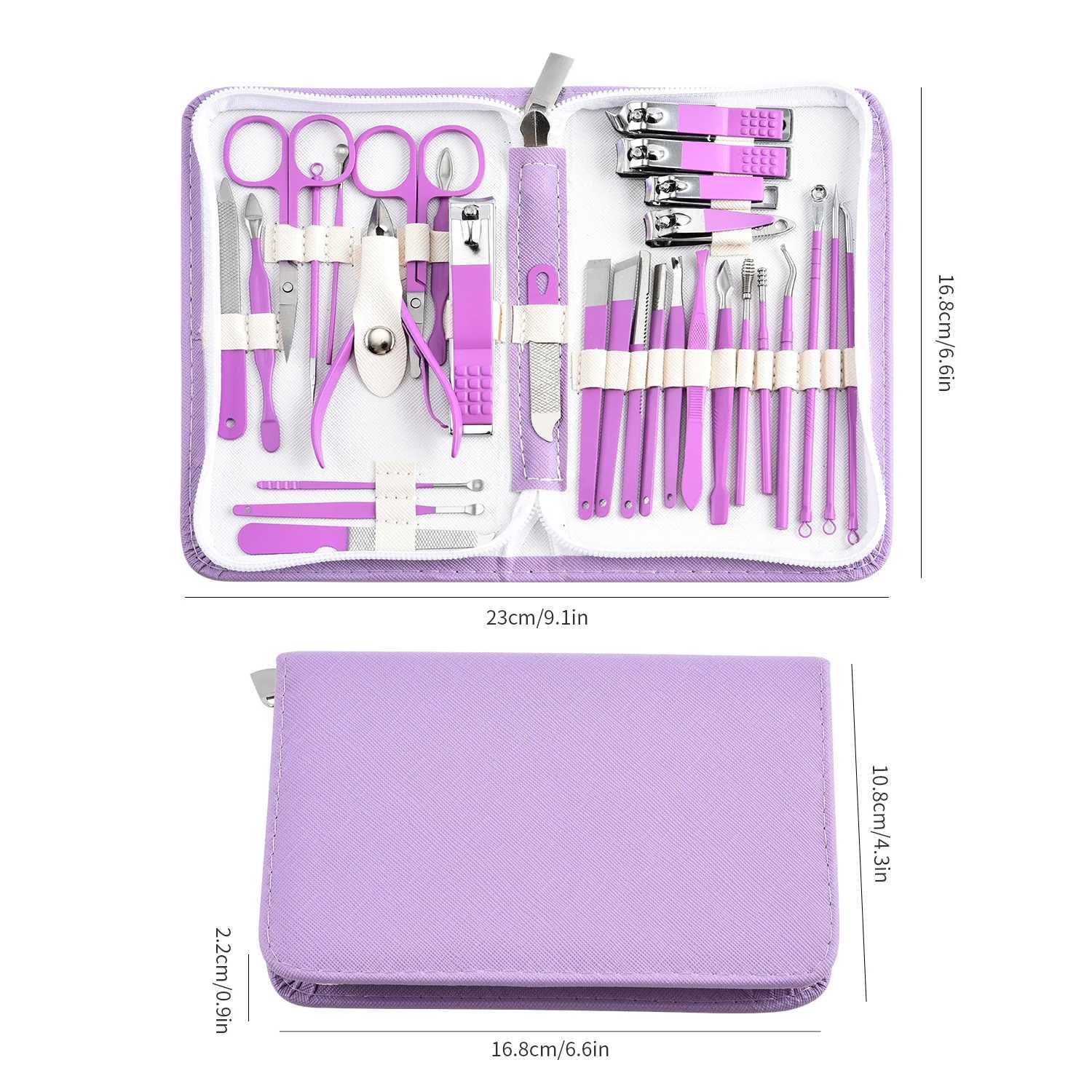 30 Pcs Purple Manicure Set Professional travel kit Stainless Steel Solid Manicure Kit Nail Care Kit With Pink Case ValentineXJ250121
