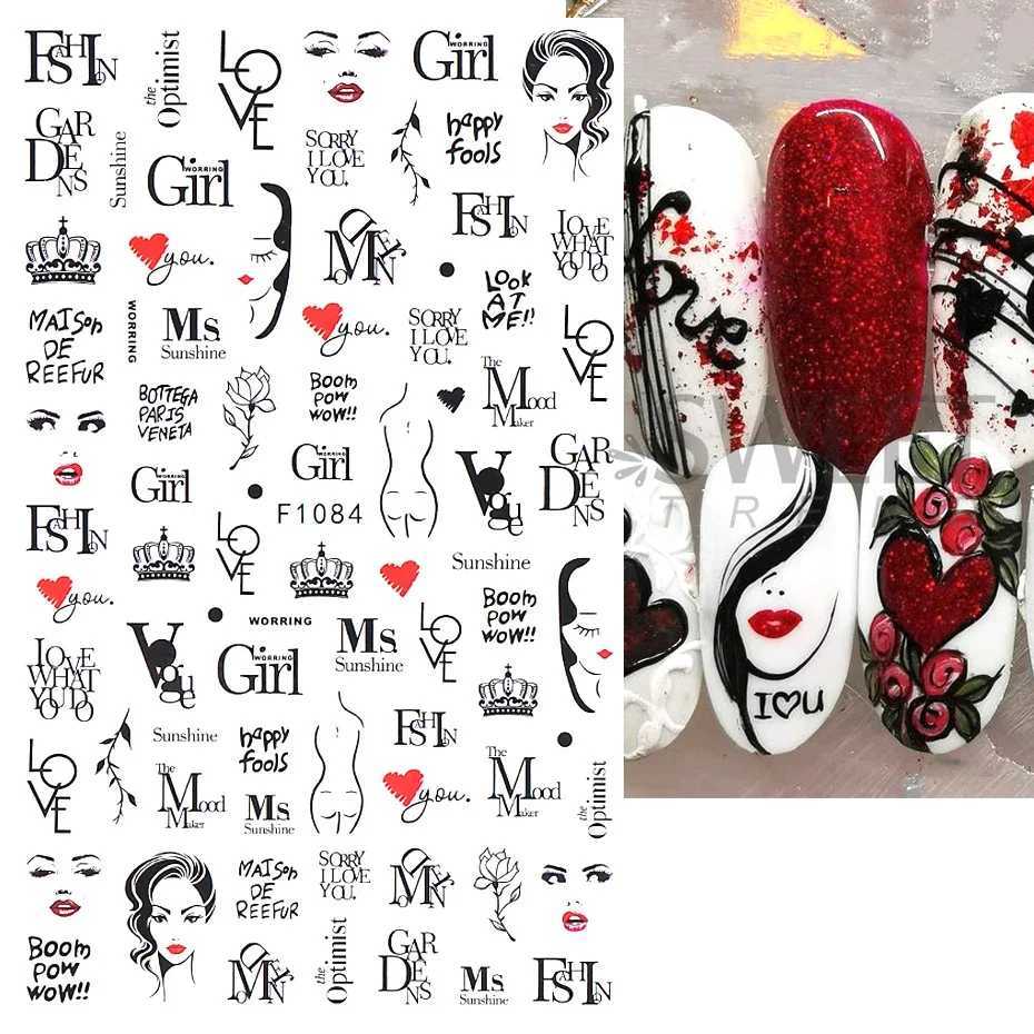 3D Cartoon Valentines Nail Stickers Red Love Heart Cute Cat Bear Panda Sexy Women Lips Letter DIY Romantic Manicure DecorationXJ250120