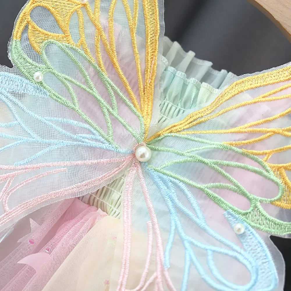New Girls Dress Summer Butterfly Wings Colorful Dream Princess Dress Birthday Party Dress Geometric Glitter Dress Suspenders X250203