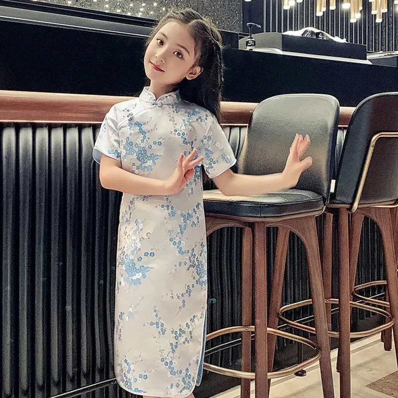 Fashion Modern Cheongsam Children Girls Dresses Summer Baby Casual Qipao Costumes Kids Clothes Chinese Style Girl Dress Vestidos 250116