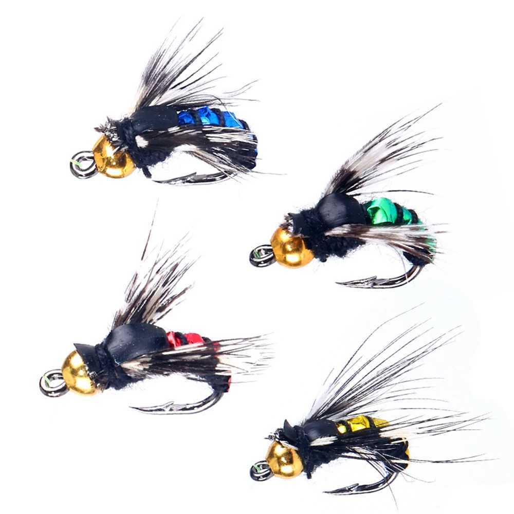 40PCS #14 Hot Sale Brass Bead Head Fast Sinking Nymph Scud Fly Bug Worm Trout Fishing Flies Artificial Insect Fishing Bait LureXJ250122
