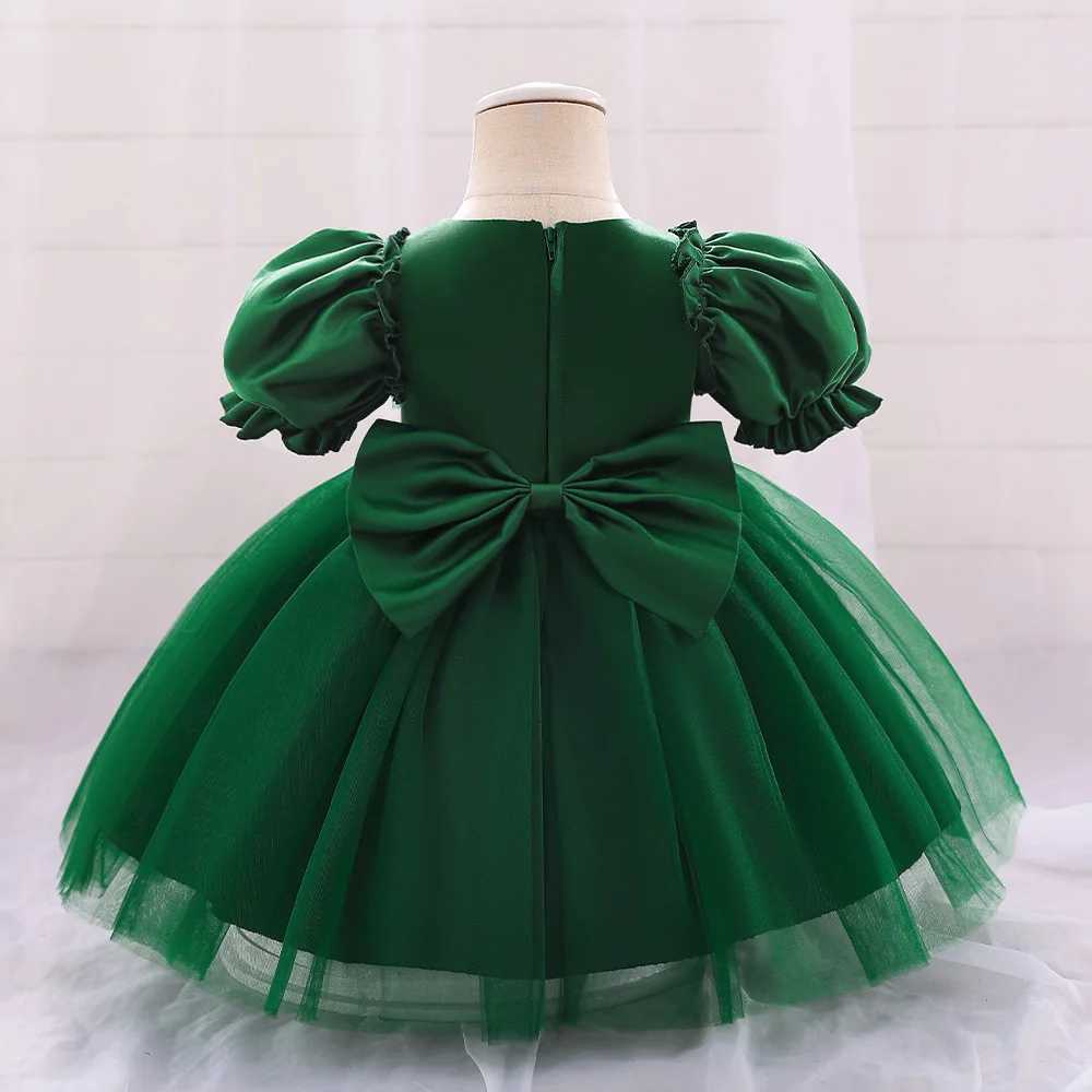 Green Christmas Girl Baby Dress 1 Birthday Evening Dress Baby Girl Chiffon White Baptist Princess Party Dress 0-2Y X250203
