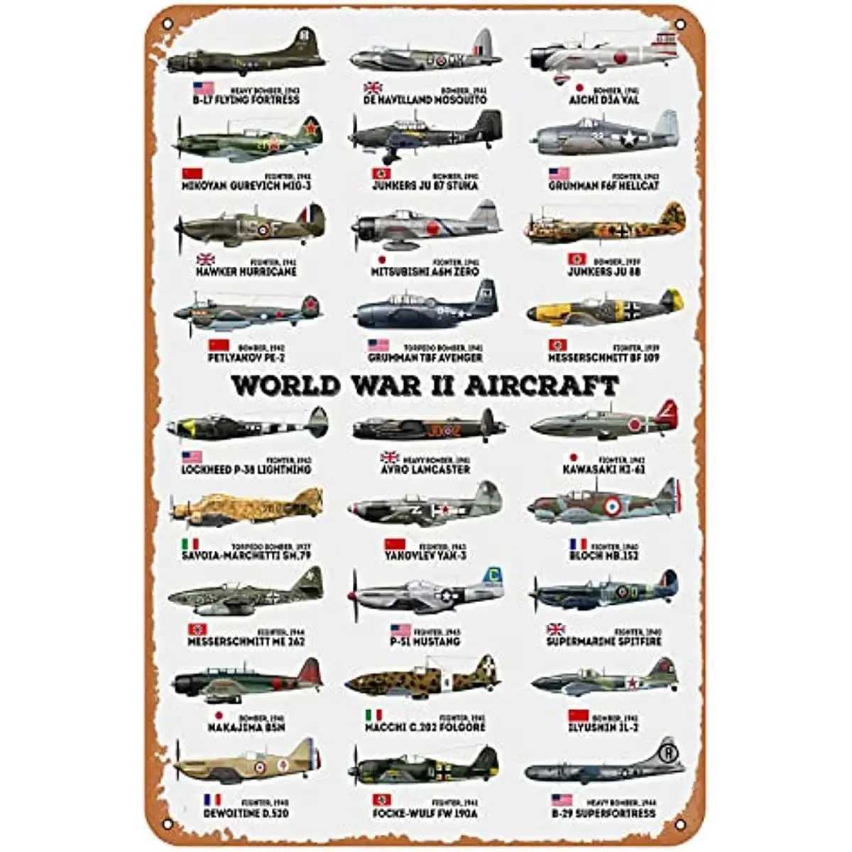 Retro Fighter Poster Metal Tin Sign World War II Aircraft Military Fans Poster Vintage Metal Plaque Wall Decor metal plateXJ250116