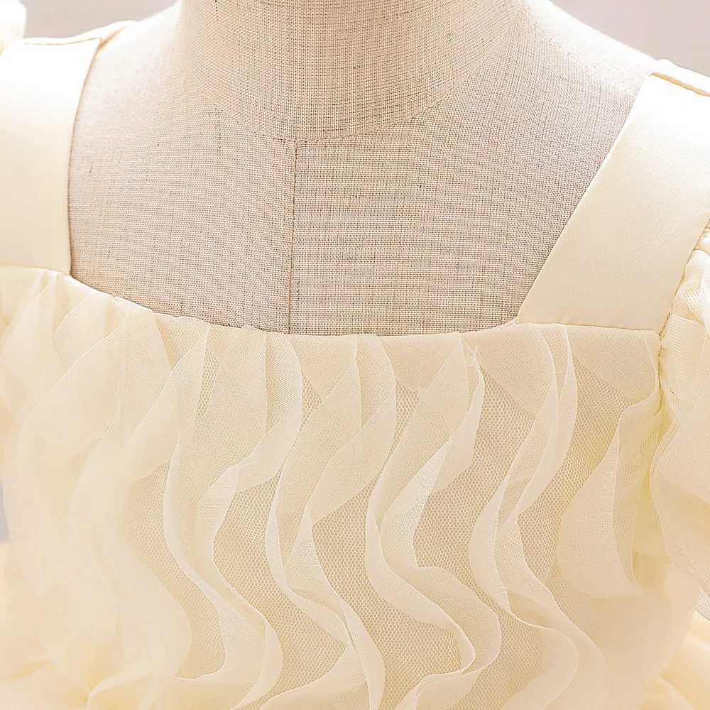 Fluffy Tulle Baby Girl Party Dress Puff Sleeve White 1st Birthday Baptism Wedding Princess Dresses Girls Bridemaid Baby Clothing X250203