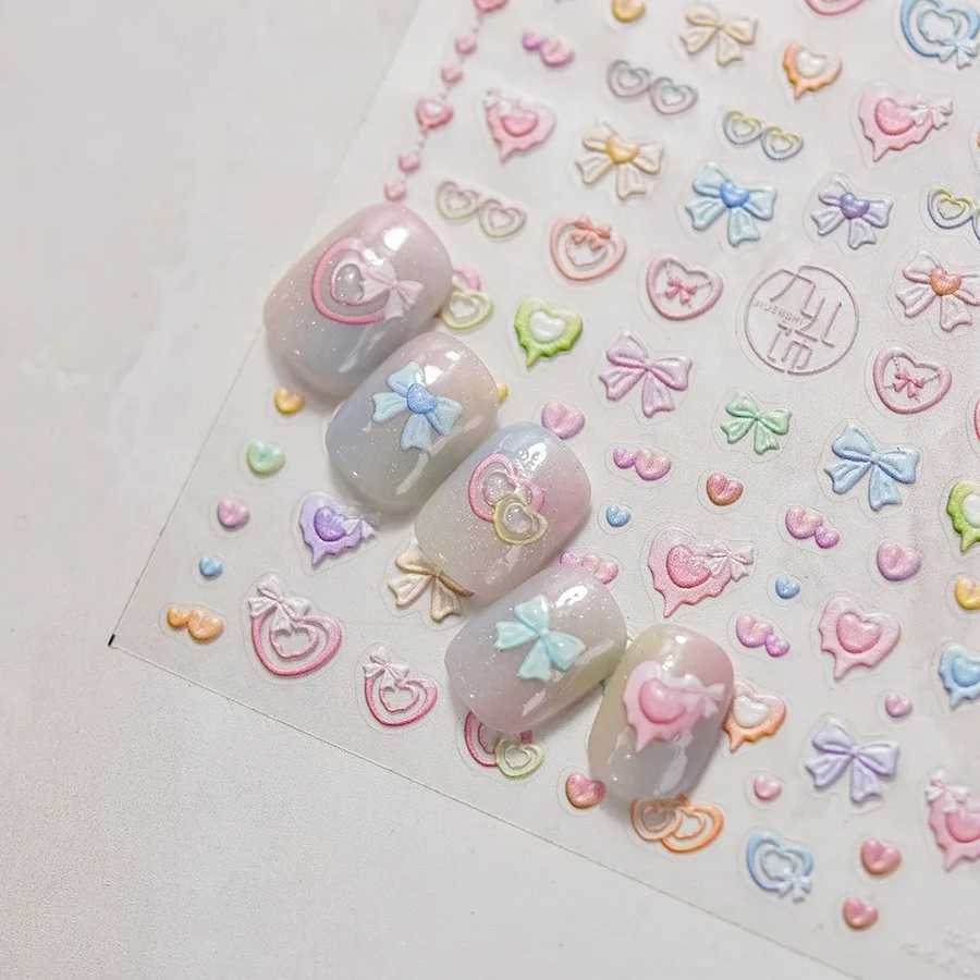 Sweet Cartoon Little Rabbit Bubble Love Heart Nail Stickers 5D Nail Art Design Decoration Decals DIY ManicureXJ250120