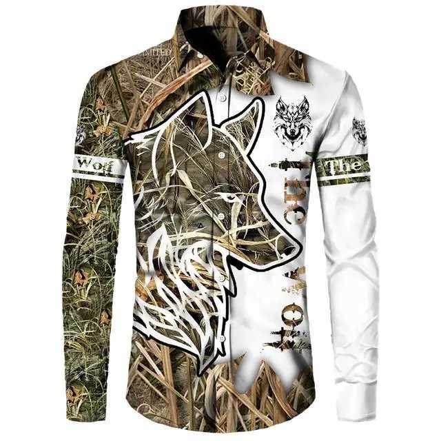 Mens Animal Wolf Fierce Pattern Shirt 3D Casual Printing Long Sleeve Shirt Mens Casual Fashion Hip-hop Unisex ClothingXJ250121