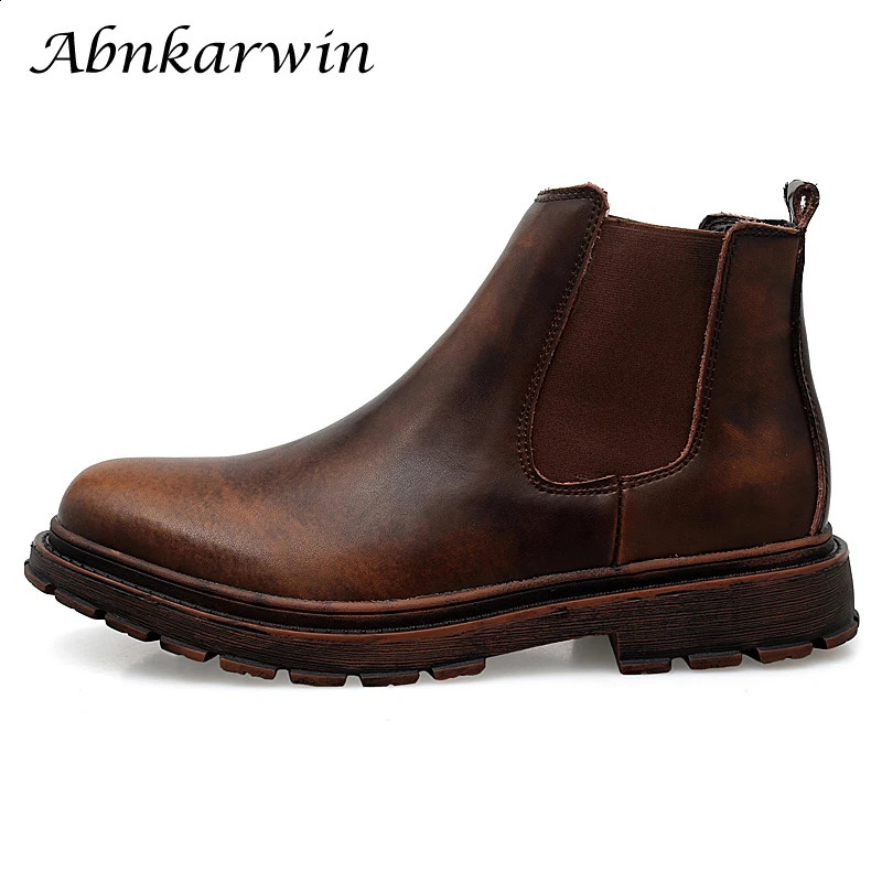 Autumn Winter Ankle Leather Chelsea Boots Men Brown Black Botas Hombre Cuero Bottine Botki Bottines Homme 250120