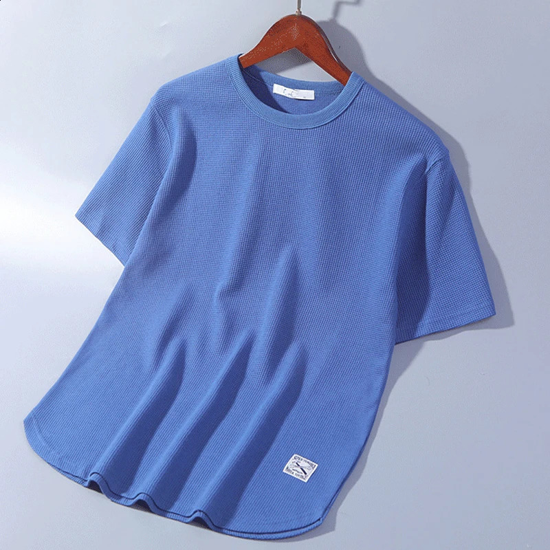 5XL Solid Color Waffle Tshirts for Men Casual Quality Shortsleeved Mens Tees Summer Fashion ner Tops Male 250108
