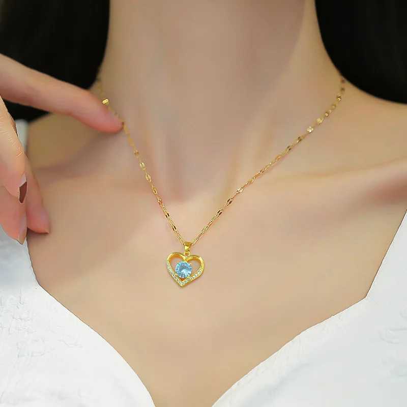 Gorgeous Heart Shape Simple Copper Inlaid Zirconia Pendant Necklace Women Men Fashion Stainless Steel Chain Anniversary GiftXJ250121