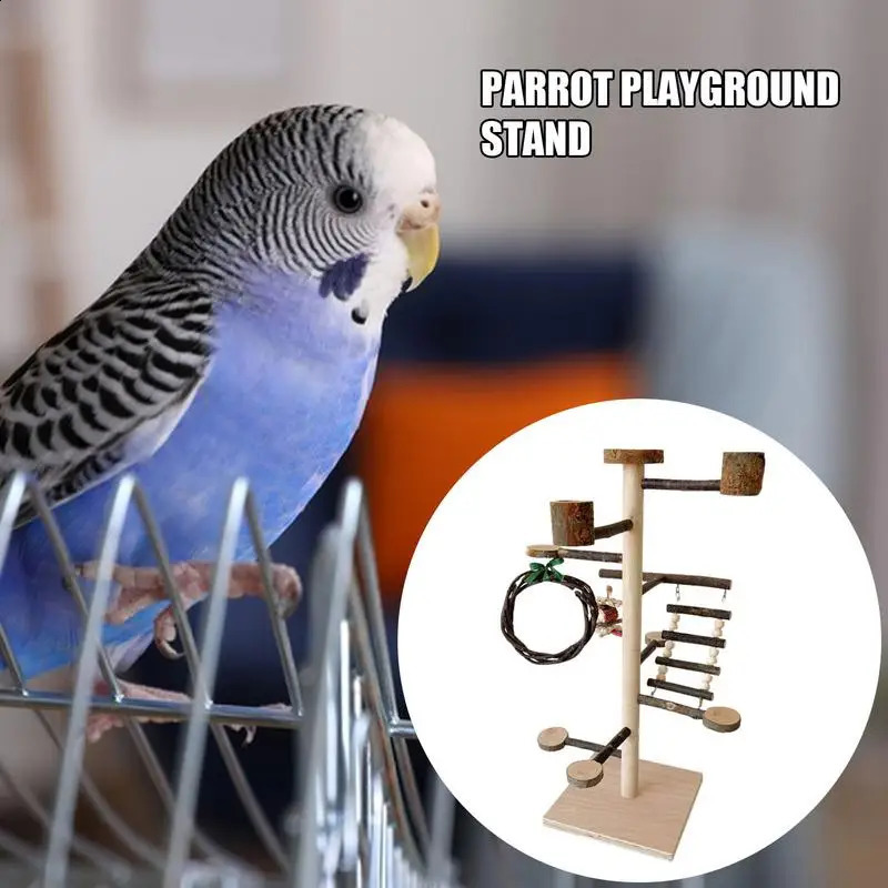 Bird Playground Parrot Play Stand Sturdy Wood Playstand For Parrots Bird Playground Training Wood Stand Perch For Cockatiel 250121