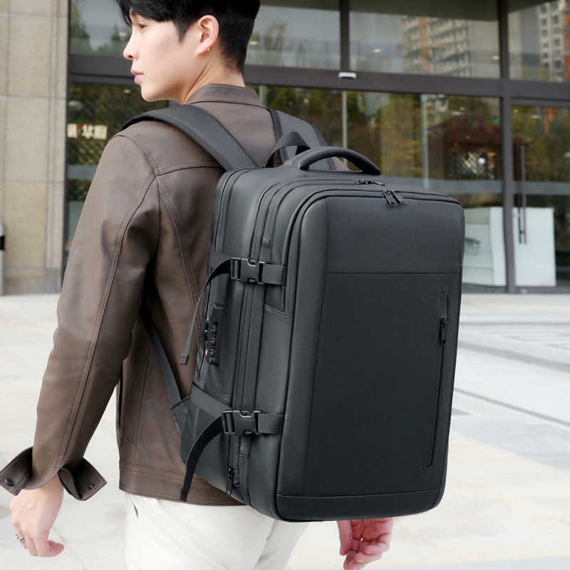 Vacuum compression expandable backpack password lock dry wet separation travel bag mens large capacity backpack computer bag