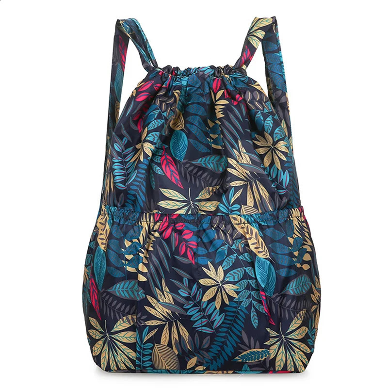 Women Backpack Sports Cloth Bunch Pocket Drawstring Rucksack Womens Folding Portable Shopping Bag Outdoor Travel Packs 250121