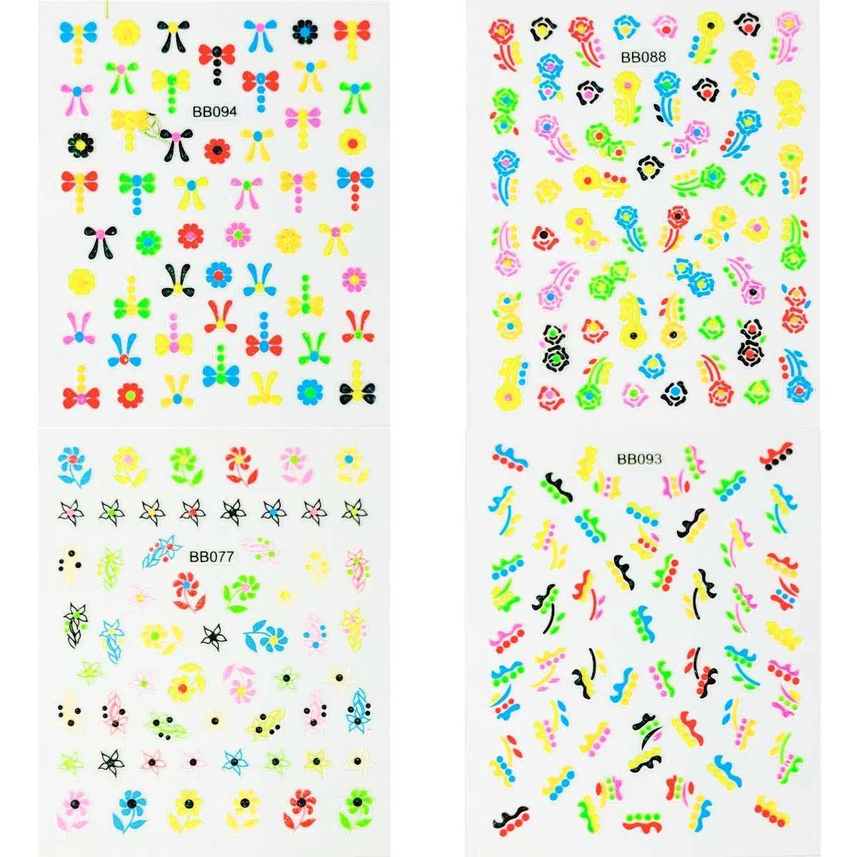 5pcs 5D Colorful Children Nail Art Stickers Kawaii Butterfly Flower Bow Adhesive Acrylic Manicure Decals Decorations AccessoriesXJ250120