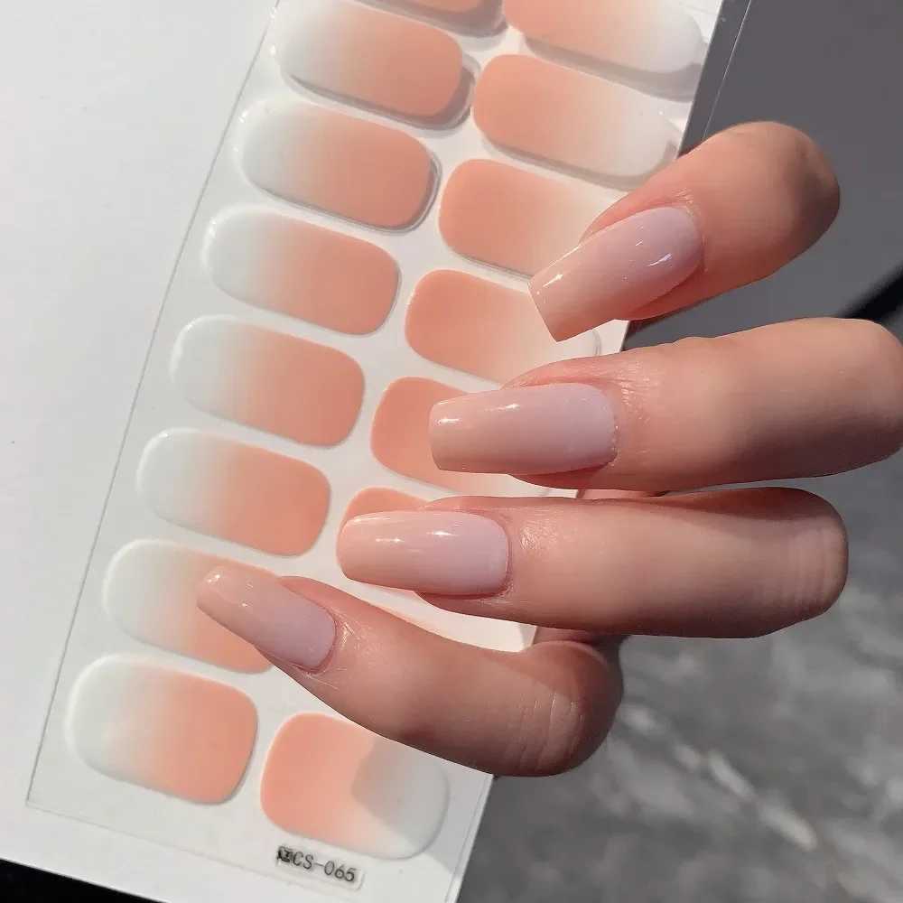Semi-cured Gel Nail Stickers Solid Color Nail Semi-baked Tips Full Paste Nail Decals UV Lamp NeedXJ250120