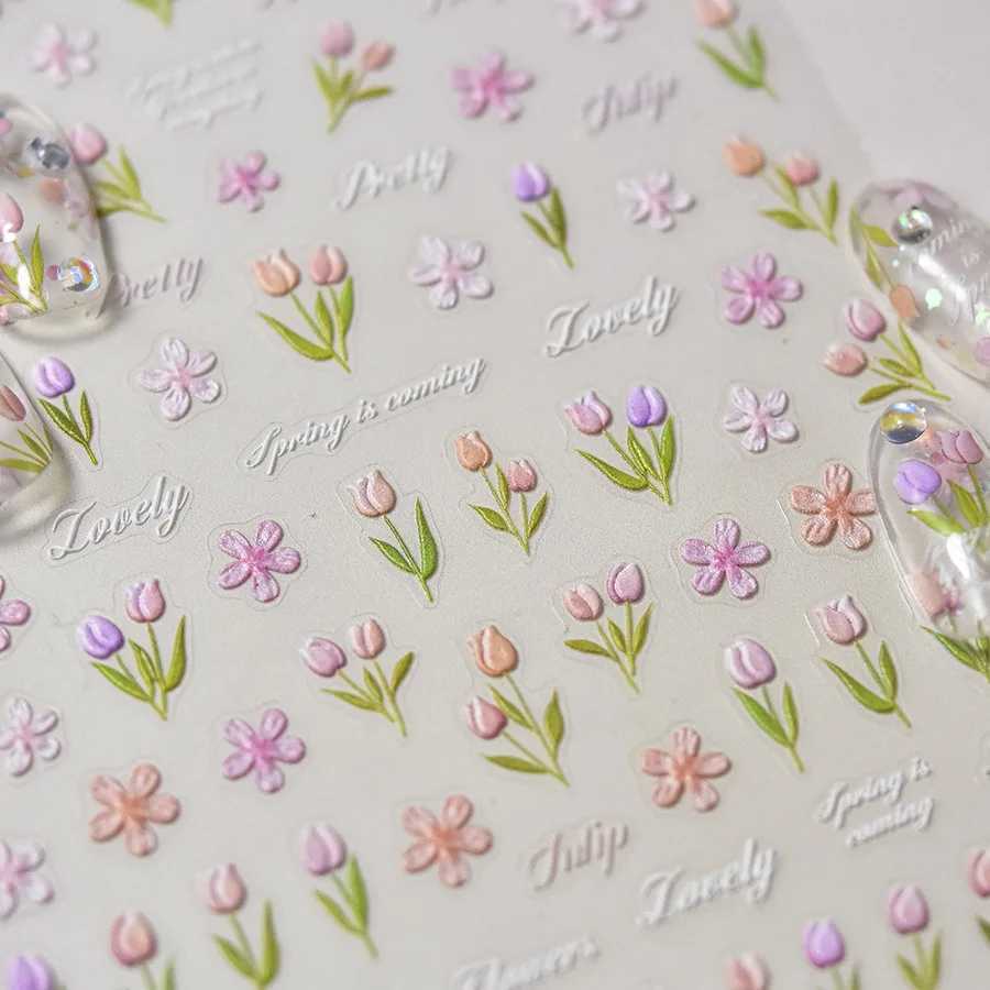 1pcs 5D Japanese Relief Tulip Nail Art Stickers Kawaii Daisy Flower Nail Decorations Decals Self Adhesive Slider DIY AccessoriesXJ250120