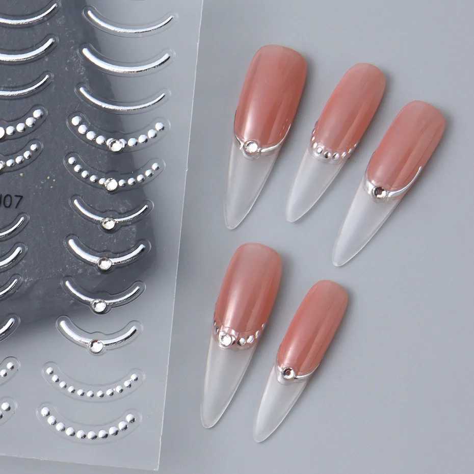 2/4pcs Luxury Rhinestone French Nail Art Stickers Sparkling Metallic Stripes Line Adhesive Decals Y2K Chrome Slider Nail DecorXJ250120
