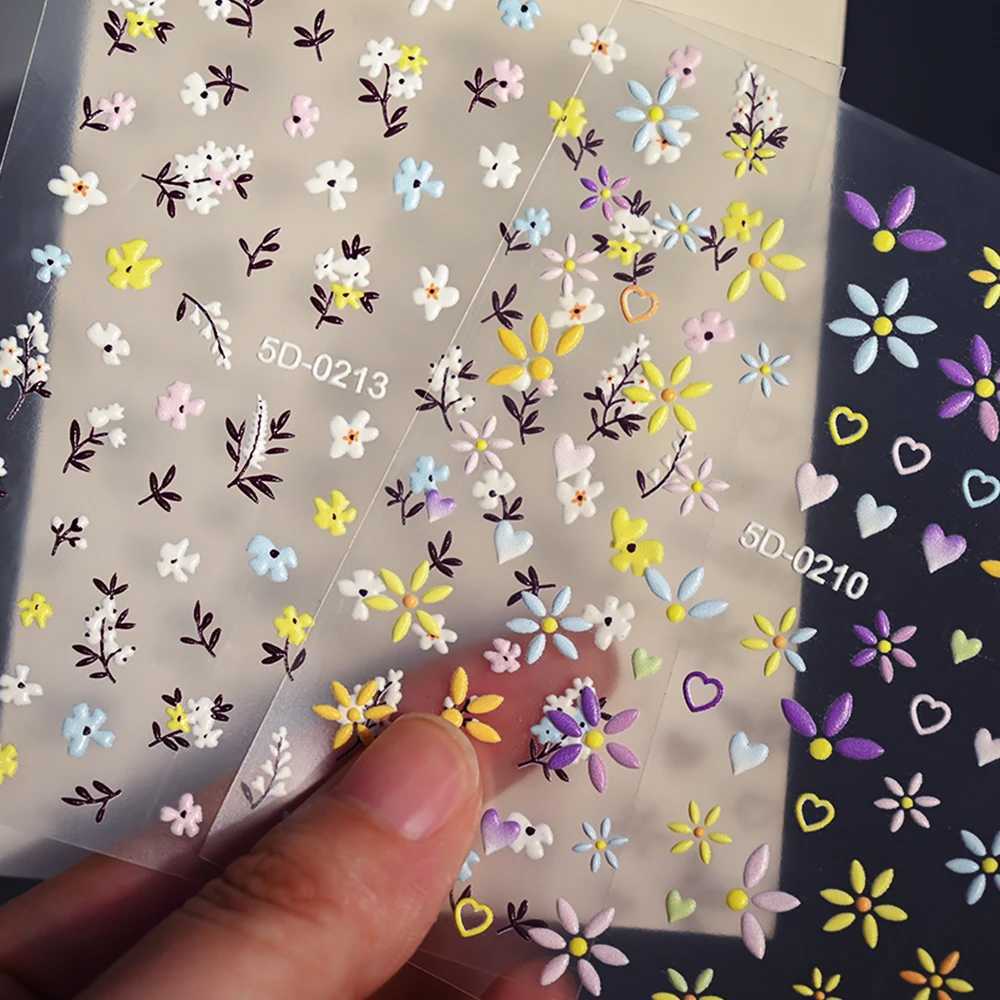 5D Exquisite Daisy Nail Sticker 1sheet Colorful Floral Nail Decal 8*10cm Self-adhesive Luxurious Daisy Nail Art Sticker Decor 9#XJ250120
